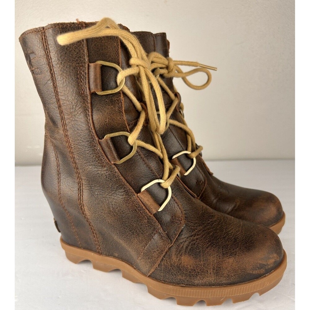 Sorel Joan of Arctic Hidden Wedge Boots W 6.5 Lace Up Ankle Brown Waterproof